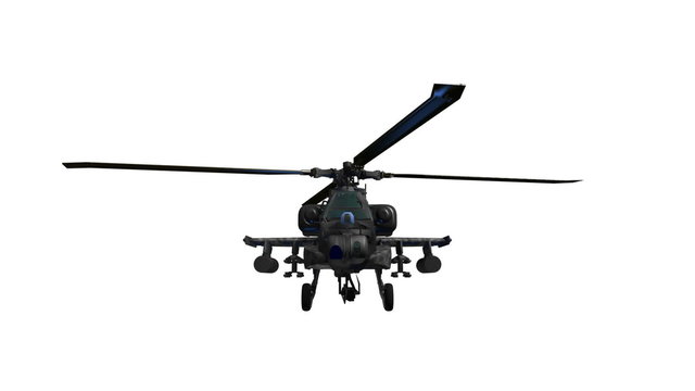 Apache attack helicopter. Isolated on white. Loops.