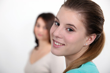 Teen sisters in studio