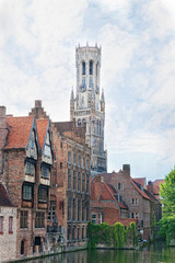 Fototapeta na wymiar Classic view of channels of Bruges. Belgium. 