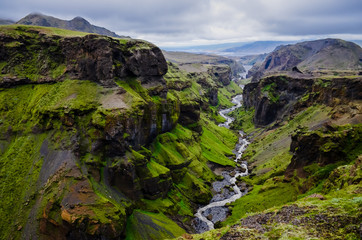 Thorsmork mountains canyon and river, near Skogar, Iceland - Powered by Adobe