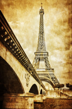 Fototapeta Eiffel tower vintage retro view from Seine river, Paris