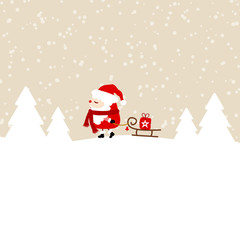 Santa Pulling Sleigh With Gift Beige