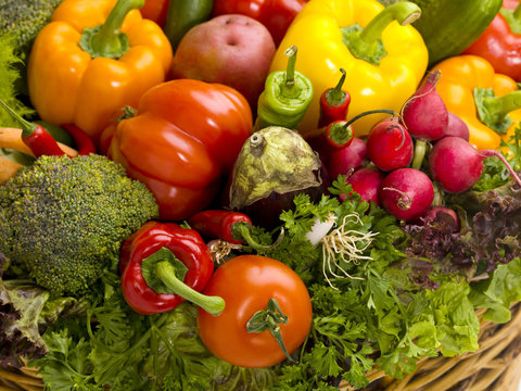 close up of basket of vegetables