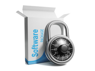 3d illustration: Licensed software, licensed software box with c