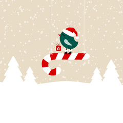 Naklejka premium Dark Green Bird On Hanging Candy Cane Beige