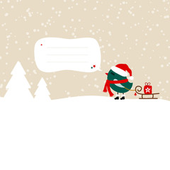 Dark Green Bird Pulling Sleigh Gift Speech Bubble Beige