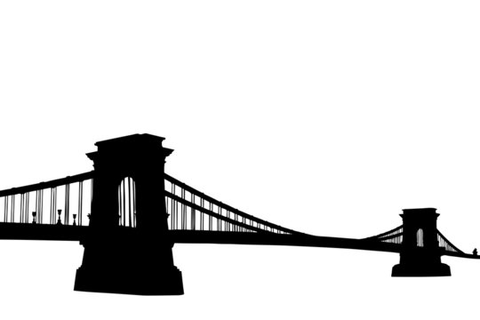 A silhouette of a Chain bridge in Budapest, Hungary
