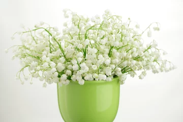 Photo sur Plexiglas Muguet Lily-of-the-valley posy in a vase isolated on white background