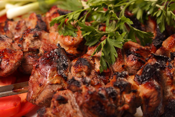 grilled meat on skewers