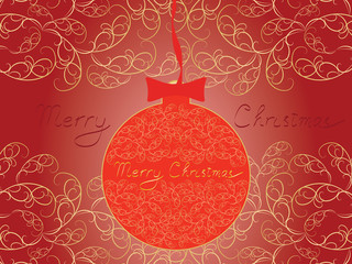 Merry Christmas posstcard with red Christmas ball
