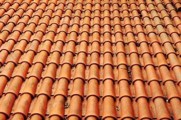 Background of clay round tiles covered roof