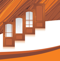 Manufacture of wooden doors. Abstract background