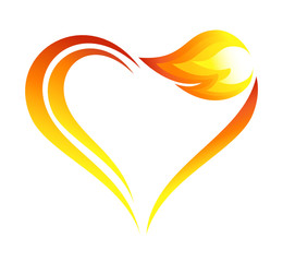 Abstract fire flames icon with heart element