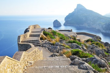 viewing platform with a seaview on mallorca on formentor cape - obrazy, fototapety, plakaty