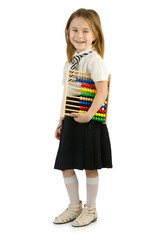 Girl with abacus on white