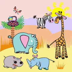 Papier Peint photo autocollant Zoo illustration enfantine de dessin animé avec des animaux d& 39 Afrique