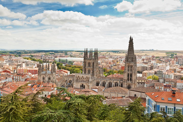 Panorama of Burgos, Spain with the Burgos Cathedral - obrazy, fototapety, plakaty