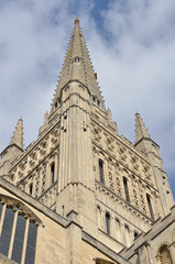 Fototapeta na wymiar Close up of Norwich Cathedral spire