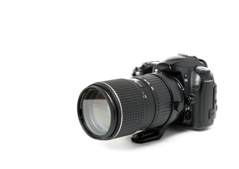 Black digital camera isolated on white