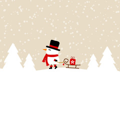 Snowman Pulling Sleigh With Gift Beige