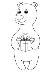 Teddy bear with gift box, contour