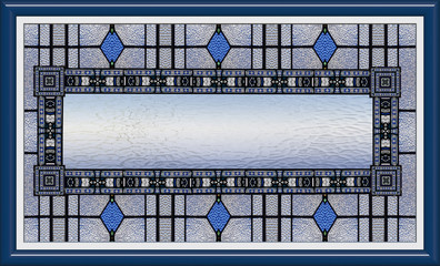 Stained glass window in frame with blank content