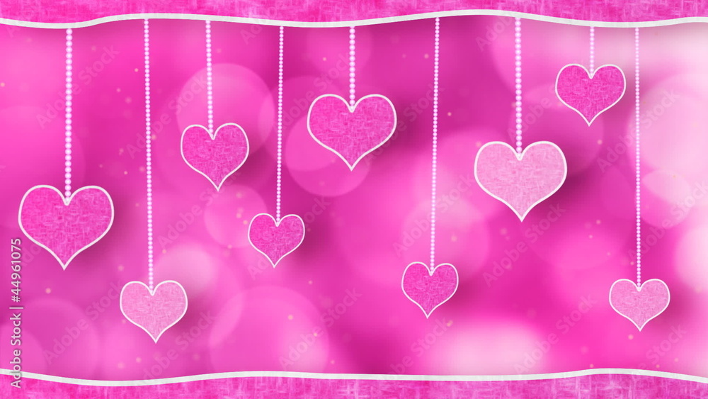 Poster pink hearts dangling on strings love loop background