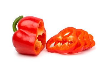 Cut red pepper isolated on white background, closeup