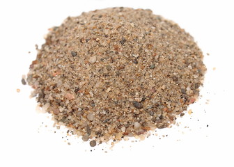 Macro pile sand isolated on white backgrounds ( river sand )