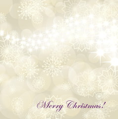 Christmas background with white snowflakes and fireworks