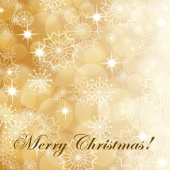 Gold christmas background with snowflakes and fireworks, EPS10