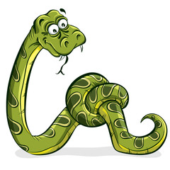 Green snake cartoon tied up in a knot.