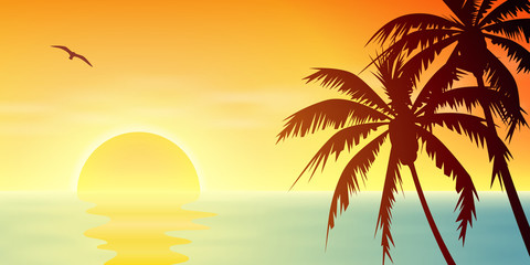 A Tropical Sunset, Sunrise with Palm Trees