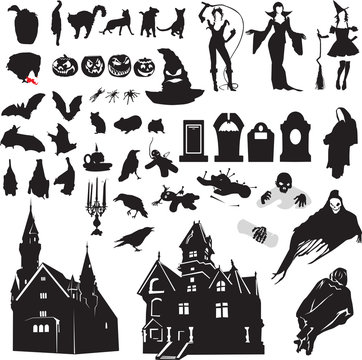 set of silhouettes symbolizing Halloween