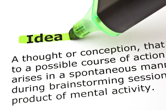 Dictionary definition of the word Idea highlighted in green