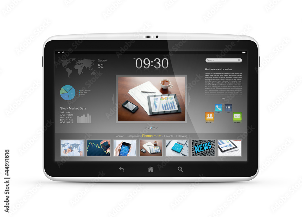 Poster digital tablet with start screen interface design