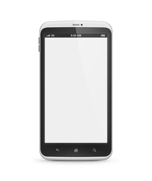 Modern mobile phone with blank screen isolated