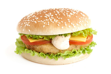 hamburger with cutlet and vegetables
