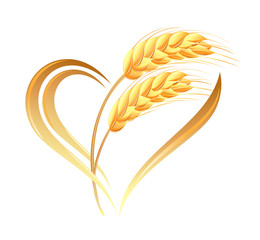Abstract wheat ears icon with heart element