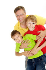 Funny family in bright T-shirts