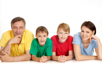 Great family in bright T-shirts