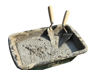 cement mortar trowel on white background