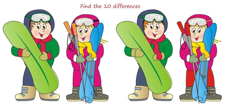 children and ski-find 10 differences