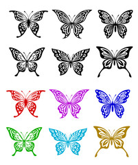Butterfly set in colorful and monochrome style