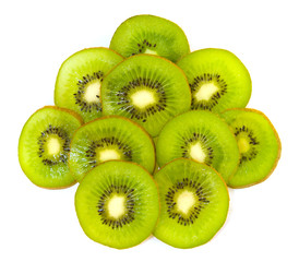 kiwi fruit slices background on white