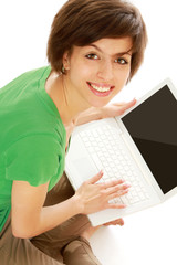 Portrait of beautiful business woman with laptop