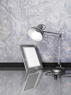 lamp, photoframe, on a table