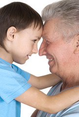 Happy Caucasian grandfather and grandson