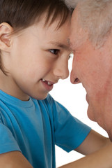 Happy Caucasian grandfather and grandson