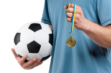 Man with classic soccer ball